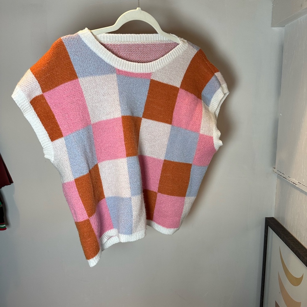 Colorful Checkered Knit Top